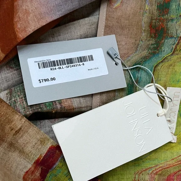 NWT Ulla Johnson | Aleksandra Pleated, Printed Linen Long Skirt Size 8 - Picture 13 of 13